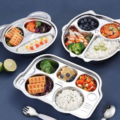 China IKITCHEN 304/201 Stainless Steel Food Grade Mess Tray Restaurant Students School Viable Lunch Box 5/4 Compartment Dishes For Kids for sale