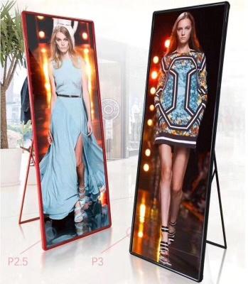 China Indoor Standing Indoor Advertising Panel Digital Signage Mirror Kiosk Floor Stand P2.5 Wall Led Poster Display for sale