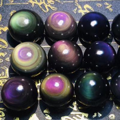 China Europe 3 to 3.5cm Highly Polished Natural Rainbow Eye Black Obsidian Spheres For Sale for sale