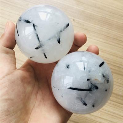 China Europe Highly Polished Natural Black Tourmaline Quartz Crystal Ball Sphere For Home Decoration for sale