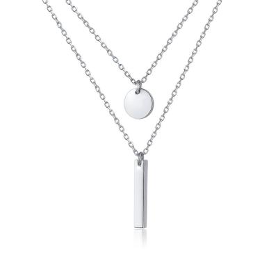 China Cute OEM Logo Support 2 Layers Metal Round And Bar Stainless Steel Long Pendant Chain Necklaces for sale