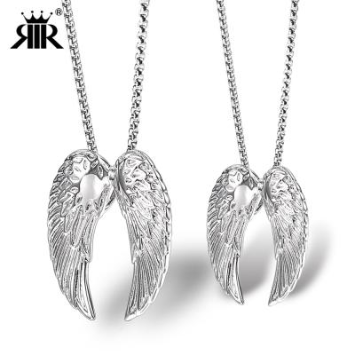 China Wholesale Stainless Steel Cute Angel Wings Necklaces for Couples Wing Guardian Pendants Girls Necklaces for sale