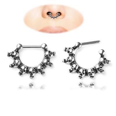 China Cute Healthy Nose Stud Alloy Skull Septum Hanger Special Nose Ring With Pin Punch Body Jewelry for sale