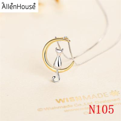 China New Arrival Jewelry 925 Sterling Silver Fashionable Moon and Cat Pendant Necklace for sale