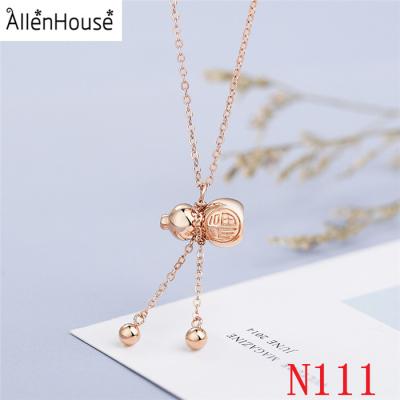 China Lucky Chinese Silver Style Rose Gold Plated 925 Silver Bottle Gourd Charm Necklace For Gift Jewelry for sale