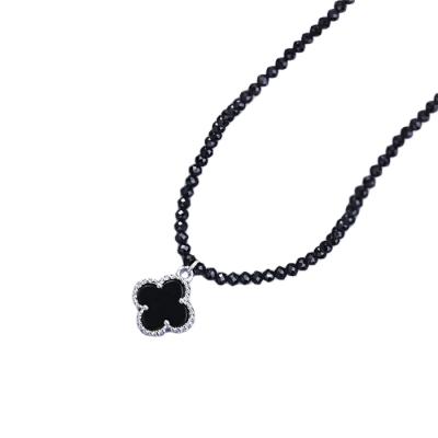 China Hot Selling Good Quality CLASSIC Black Stone Pendant Four Leaf Clover Necklaces 925 Sterling Silver Jewelry for sale