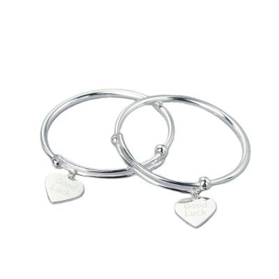 China CLASSIC Custom Sterling Silver Logo Love Heart Charm Bracelet, Adjustable Wire Bangle Bracelet Wholesale for sale