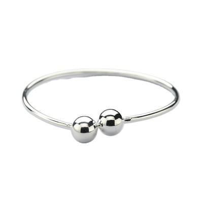 China Silver Material Cuff 925 Sterling Silver Double Simple Design CLASSIC Bead Bangle Bracelet Bangle for sale