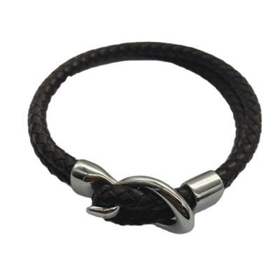 China CLASSIC Wholesale Steel Clasp Black Genuine Leather Lock Bracelets For Couples for sale