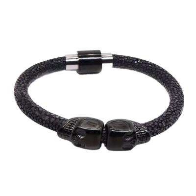 China Men's CLASSIC Genuine Skull Bracelet Northskull Bracelet Stingray 18-22cm Leather Bracelets for sale