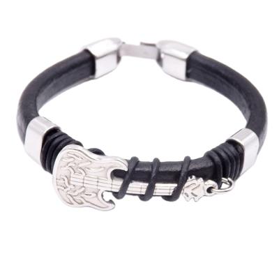 China Wholesale CLASSIC Jewelry Guitar Charm Women Men Wrap Punk Leather Bracelets India for sale