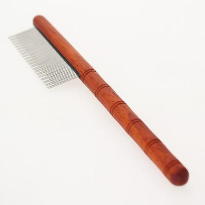 China Hot Sale Wooden Handle Stocked Removing Fur Dog Comb Stainless Steel Pet Grooming Comb For Dogs for sale