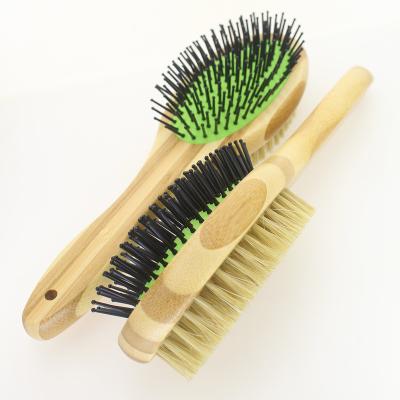 China Stocked Bamboo Pet Brush Cat Hair Remover Double Side Hair Comb Professional Bristle Pet Massage Bath Brush for sale