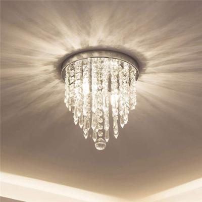 China Contemporary Modern Mount LED Ceiling Light Fixture Crystal Raindrop Chandelier Lighting Flush Pendant Lamp for sale