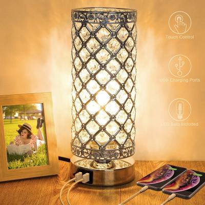 China Modern Filling Creative Design Modern Crystal Table Lamp Luxury Eye Protection LED Touch Bedroom Bedside Lamp Dimmable USB for sale