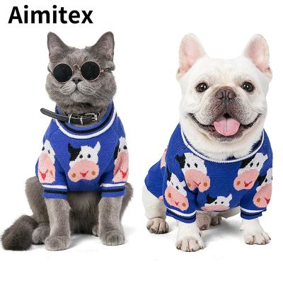 China Stocked Wholesale Aimitex Pet Clothes Cartoon Cow Print Sweater Warm Dog Clothes Winter Pet Clothes for sale