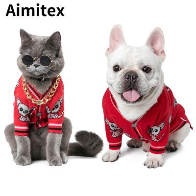 China Wholesale Stocked Aimitex Christmas Pet Apparel Designer Pet Clothes Cardigan Sweater Winter Dog Clothes for sale