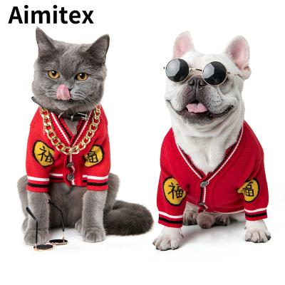 China Stocked Wholesale Cute Dog Clothes Aimitex Designer Pet Clothes Plutus Cat Printing Sweater Cardigan Sweater for sale