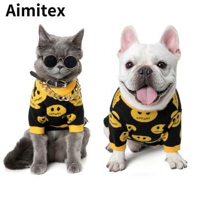 China Stocked Wholesale Fashion Aimitex Pet Clothes Smile Face Printed Sweater Hot Dog Clothes Pet Apparel Dog Clothes for sale