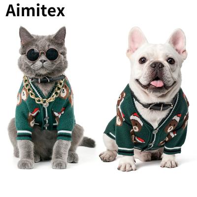 China Stocked Wholesale Aimitex Pet Clothes Cartoon Bear Printing Sweater Cardigan Sweater Winter Pet Clothes for sale