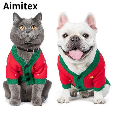 China Stocked Wholesale Aimitex Christmas Dog Clothes Christmas Tree Printing Sweater Designer Dog Clothes Winter Pet Clothes for sale