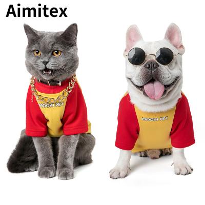 China Aimitex Factory Stocked Pet Clothes Wholesale Hamburger Printing T-shirt Plush Clothes Pet Cotton Apparel for sale