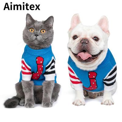 China Aimitex New Design Stocked Cute Dog Clothes Cartoon Tie Print Sweater Stripe Fahion Dog Clothes for sale