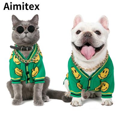 China Aimitex New Design Custom Stocked Smile Face Printing Clothes Cardigan Sweater Winter Dog Clothes for sale