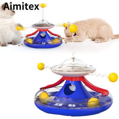 China Aimitex Stocked Wholesale Pet Toys Orbital Ball Food Cat Stick Rotating Happy Disjoint Funny Toy Pet Toy Cat for sale