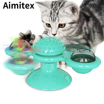 China Wholesale Stocked Rotating Glowing Balls Cat Toy Cat Toy Suction Cup Catnip Balls Turntable Windmill from Aimitex for sale