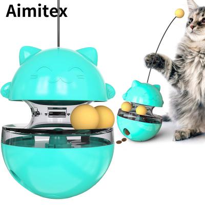 China New Design Stocked Tumbler Fortune Cat Toy Cat Stick Toy Ball Food from Aimitex Dispensing Cat Toy for sale