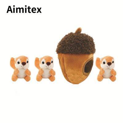 China Sustainable Aimitex Customized Hide And Seek Plush Dog Toy Interactive Squirrel Squeaky Plush Toys For Pet for sale