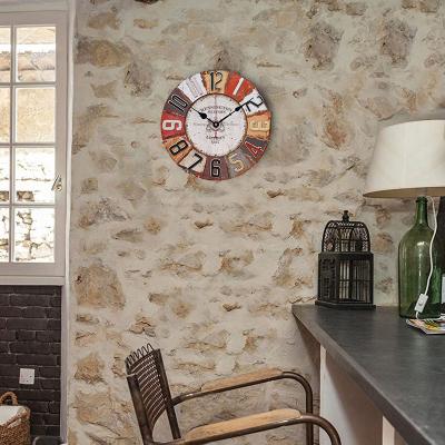 China Antique Style 12 Inch Simple Design Retro Rustic Wooden Wall Clock European Antique MDF Gift For Home Decor for sale