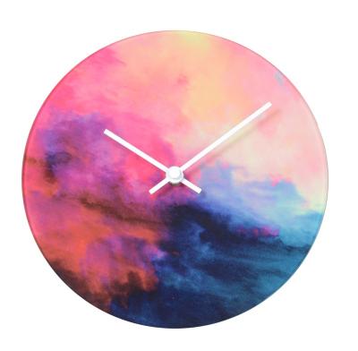 China 12 Inch Creative Tempered Glass Colorful UV Printing Wall Clock For Home Office Decor Glass Clock for sale