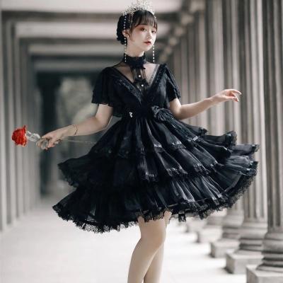 China Women's Sweet Lolita French Wedding Dress Party Flower Wedding Dress Breathable Fairy Gorgeous Daily Short Sleeve for sale