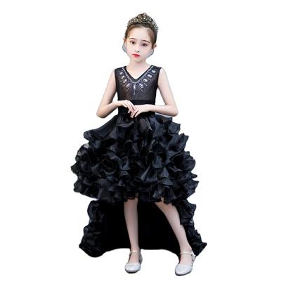 China Black Detachable Children's Sleeveless Princess Amazon Tail Skirt Swallowtail Skirt Stage Costume Girl Bridesmaid Dress for sale