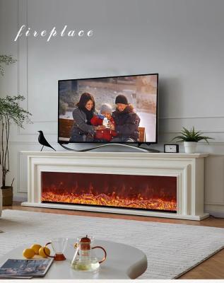 China Hotel Indoor Decorative Remote Infrared LED Flame Electric Fireplace Core White Faux Wooden Surround Fireplace TV Stand Mantel for sale