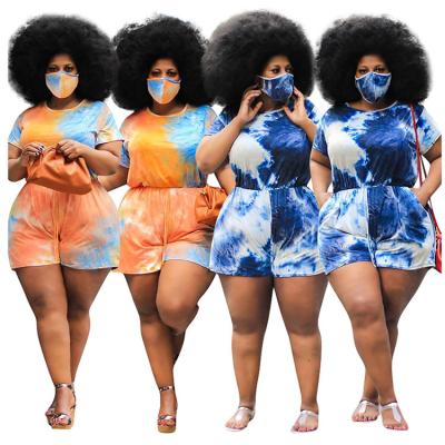 China wholesale custom made Anti-wrinkle 2020 summer ladies tie-dye plus-size jumpsuits women one-piece short jumpsuits and rompers for sale