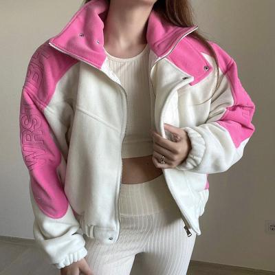 China New Spring Patchwork Fleece QUICK DRY Cargo Coats Fashion Women Jacket Designer Zipper Turtleneck Plush Thick Loose Jackets For Ladies for sale