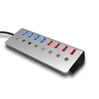 China Aluminum alloy+ABS Multifunctional 8 Ports USB Hub USB Extension Converter with 7 USB3.0 Expansion Ports 1 Charging Port Independent Switches for sale