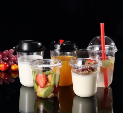 China Cold Transparent PET U Shape Beverage Plastic Beverage Cup With Demo Lids And Insert Dish for sale