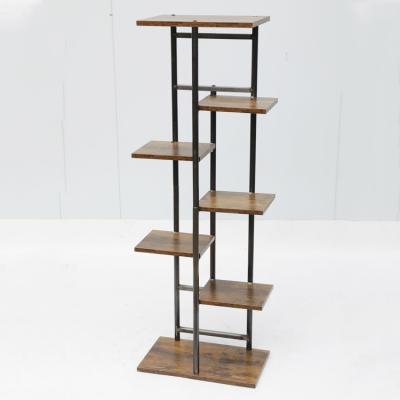 China Customized Modern Antique Decorative Shelves Viable 7 Tier Metal Bookcase Wooden Book Shelves Metal Wood Ladder Decorative Shelves for sale