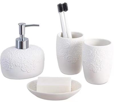 China Viable Wholesale Ceramic Wash Cup Set Hand Sanitizer Bottle Bathroom Accessories 4 Piece Bathroom Gift Set for sale