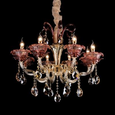 China Modern Villa China Hotel Chandelier Red Gold Plated Flush Mount Crystal Chandelier for sale