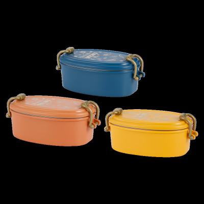 China Viable Material Stainless Steel And PP Microwavable Oval Bento Single Layer Detachable Lunch Box for sale