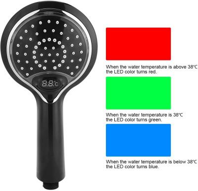 China Switch Black Design Temperature Control 3 Colorless Changing Digital Temperature Display Shower Head for sale