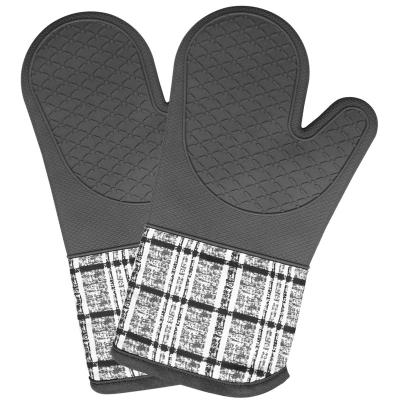 China Meita Eco-friendly Home Gripping Oven Glove Maker Hot Plaid Printed Non Slip 2pcs Silicone Oven Glove Cotton 500F Heat Resistant Oven Gloves for sale