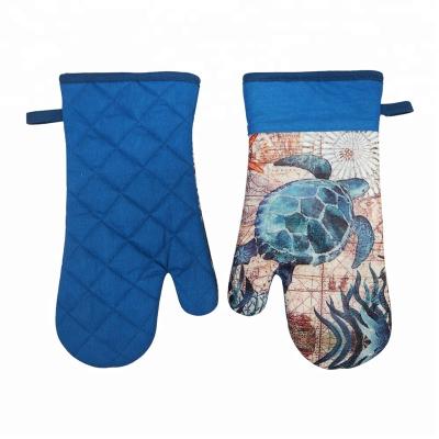 China Food Grade Eco-friendly Professional Silicone Printed Sea World Oven Mitt And Pot Holder for sale