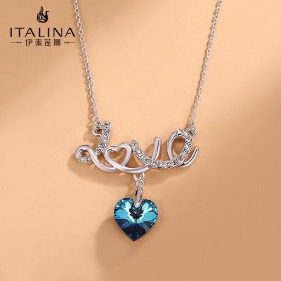 China 2021 Valentine's Wholesale New Arrivals Crystal Love Blue Ocean Heart Ladies Necklace Jewelry YN10005 for sale