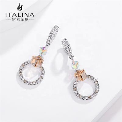 China Wholesale Fashionable Women Crystal Rhodium Plated Silver Dangle Circle Brass Earring Jewelry Women's Earrings From Classic Manufacturer YE10006 Italina for sale